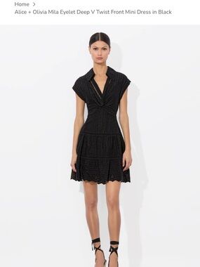 Alice + Olivia Black Eyelet Twist-Front Mini Dress